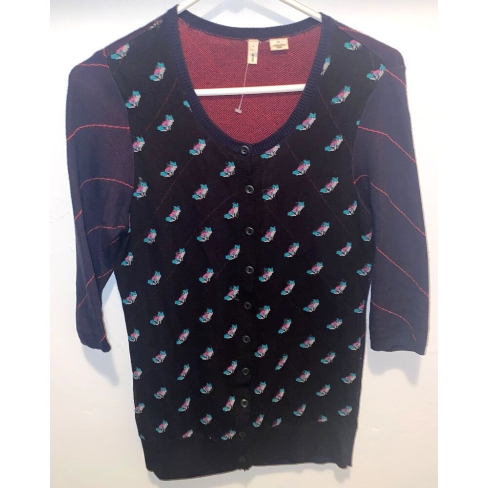 Anthropologie Moth sz S Sheer Overlay Cardigan Foxes Double Layered Sweater